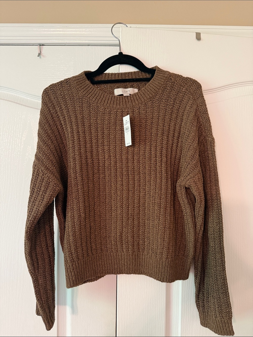 LOFT Brown Ribbed Crewneck Sweater